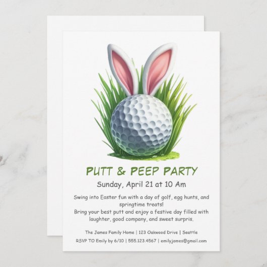 Putt & Peep Party Easter Golf uitnodiging (Voorkant / Achterkant)