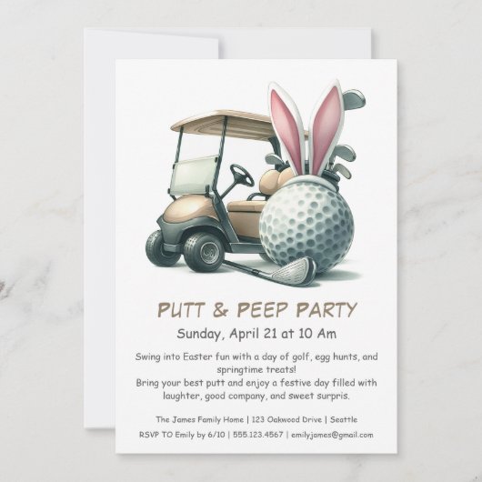 Putt & Peep Party Easter Golf uitnodiging (Voorkant)