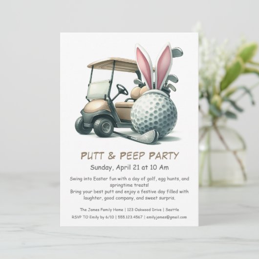 Putt & Peep Party Easter Golf uitnodiging (Staand voorkant)