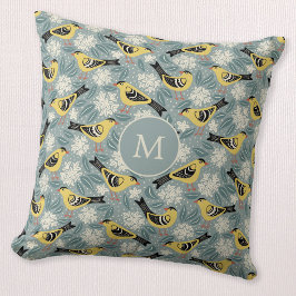 Putter en Rododendron Vogel Bloem Monogram Kussen