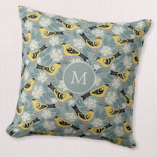 Putter en Rododendron Vogel Bloem Monogram Kussen