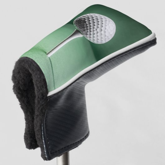 Putter Hoesje met wit Golfbalafbeelding Golfheadcover (3/4 voorkant)