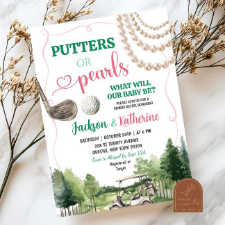 Putters of Pearls Golf Baby Gender Reveal Kaart