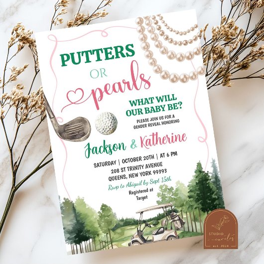Putters of Pearls Golf Baby Gender Reveal Kaart
