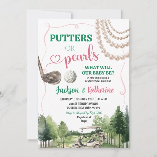 Putters of Pearls Golf Baby Gender Reveal Kaart (Voorkant)