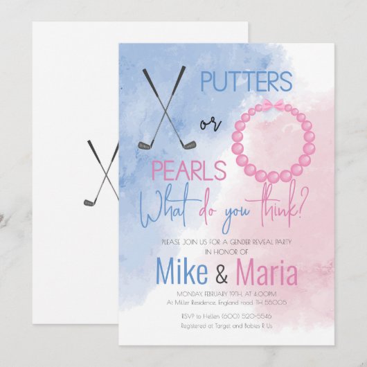 Putters of Pearls onthullen genderuitnodiging Kaart (Voorkant / Achterkant)