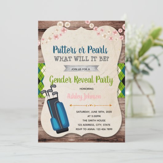 Putters or Pearls gender onthullen uitnodigingen (Staand voorkant)