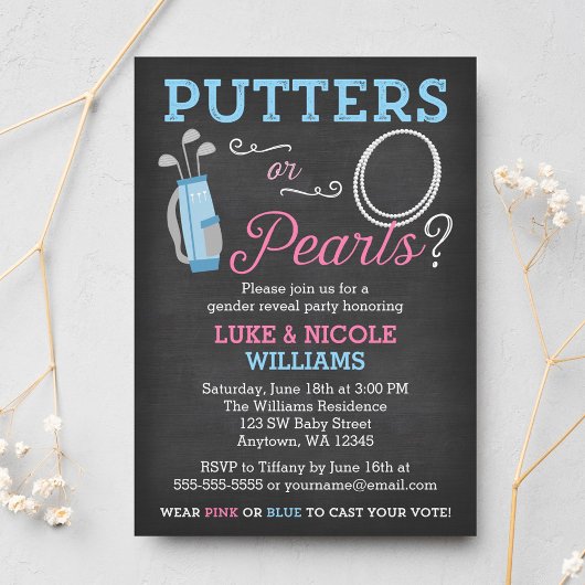 Putters or Pearls Gender Reclame Party Kaart