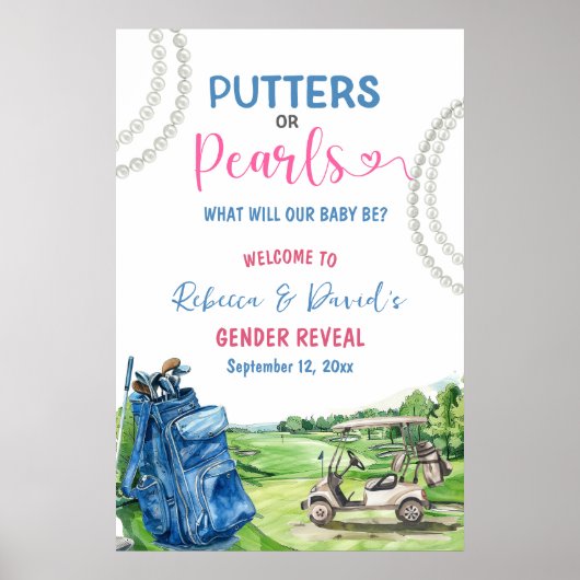 Putters or Pearls Gender Reveal Welcome Sign Poster (Voorkant)