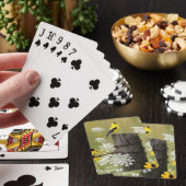 Puttertje zingend op een hekpilaar pokerkaarten (Insitu)