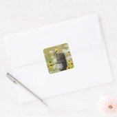 Puttertje zingend op een hekpilaar vierkante sticker (Envelop)