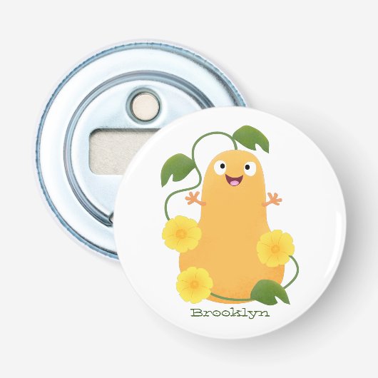 Puttertuinpompoen cartoon button flesopener (Voorkant)