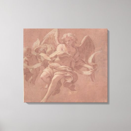Putto en Angel Holding a Banderole Canvas Afdruk (Voorkant)