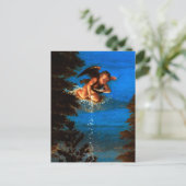 Putto in blauwe lucht strooit een waterval van wit briefkaart (Staand voorkant)