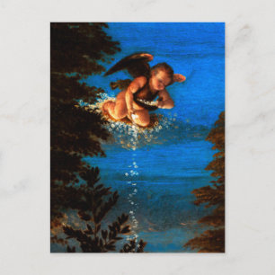 Putto in Blue Sky Pours a Cascade of White Flowers Briefkaart