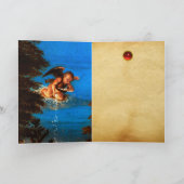 Putto in Blue Sky Pours a Cascade of White Flowers Feestdagen Kaart (Binnen)