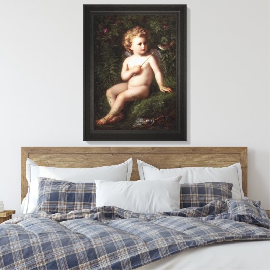 Putto's die een aardbei voeden met een vogel canvas afdruk (Insitu (Slaapkamer))