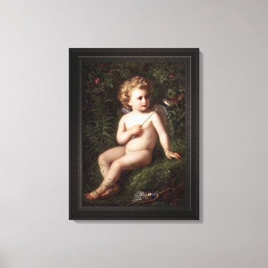 Putto's die een aardbei voeden met een vogel canvas afdruk (Voorkant)