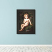 Putto's die een aardbei voeden met een vogel canvas afdruk (Insitu (Houten vloer))