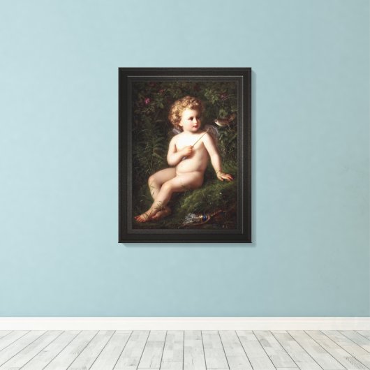 Putto's die een aardbei voeden met een vogel canvas afdruk (Insitu (Houten vloer))