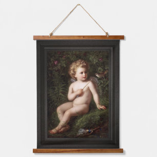 Putto's die een aardbei voeden met een vogel hangend wandkleed