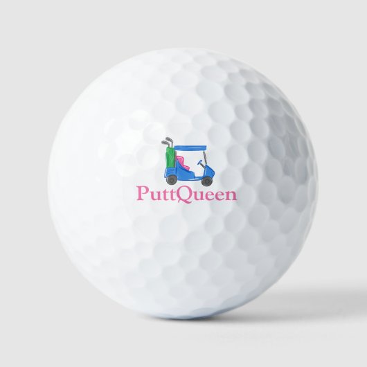 PuttQueen Golf with Preppy Blue Golf Cart – Funny Golfballen (Voorkant)