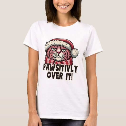 Puur Klaar Grappige Chagrijnige Roze Katten Kerstm T-shirt (Voorkant)