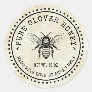 Puur klaverhoninglabel met bij en vintage uitstral ronde sticker