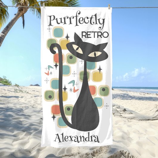 Puur Retro Black Cat Mid Century Strandlaken
