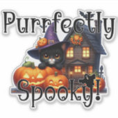 Puur Spooky Black Cat met Witch's Pet Hallo Sticker (Voorkant)