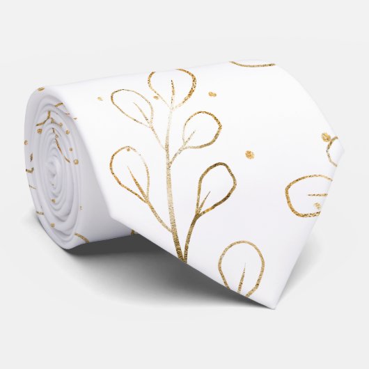 Puur Witte & Gouden Omlijning Eucalyptus Bruiloft  Stropdas (Opgerold)