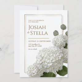 Puur Witte Minimalistische Hortensia Gouden Lijst Kaart