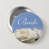 puur witte rozenbloem bruinkoolknoop ronde button 7,6 cm (Voorkant /achterkant)