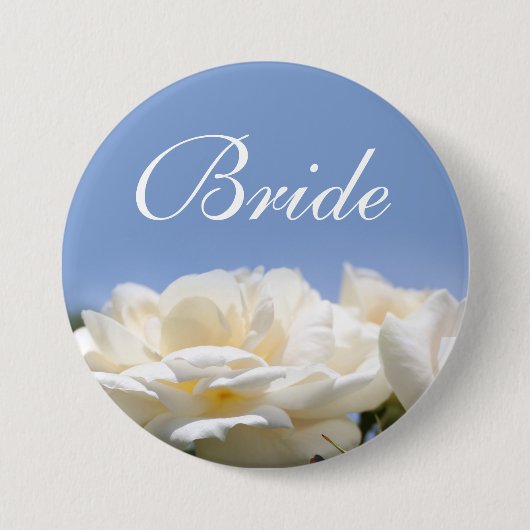 puur witte rozenbloem bruinkoolknoop ronde button 7,6 cm (Voorkant)