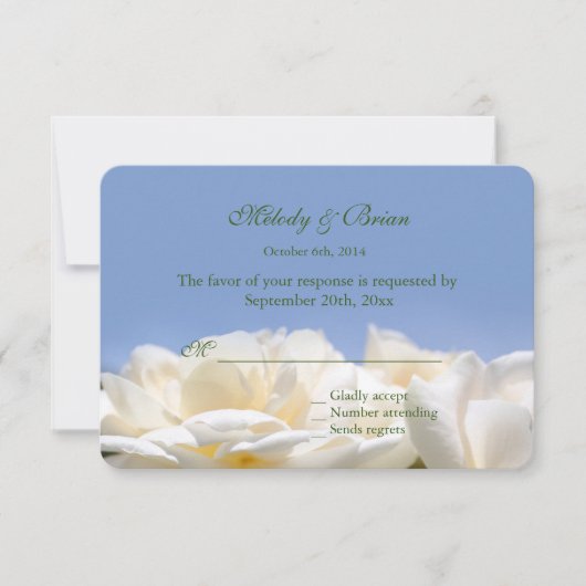puur witte rozenbloemen bruiloft rsvp kaartje (Voorkant)