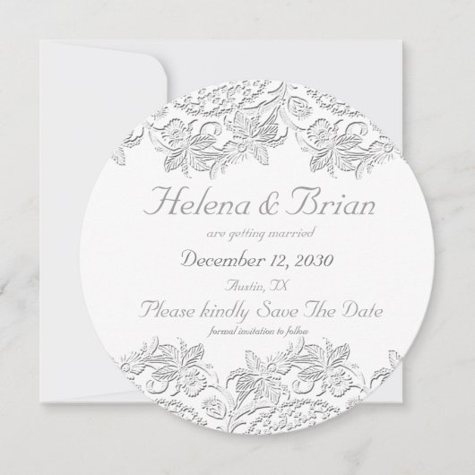 Puur Witte Vintage Franse Kant Foto Save The Date Kaart (Voorkant)