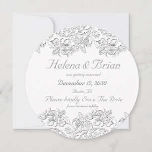 Puur Witte Vintage Franse Kant Foto Save The Date Kaart