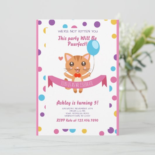 Puurfect Party Kat Uitnodiging (Staand voorkant)