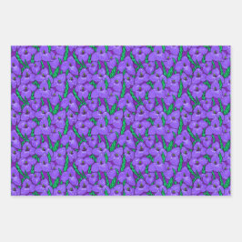 Puya Flowers Botanical Floral Pattern Paars Blue Inpakpapier Vel
