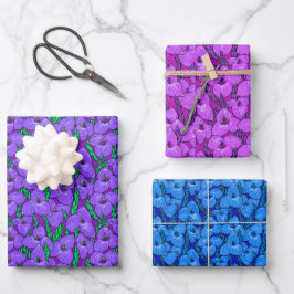 Puya Flowers Botanical Floral Pattern Paars Blue Inpakpapier Vel