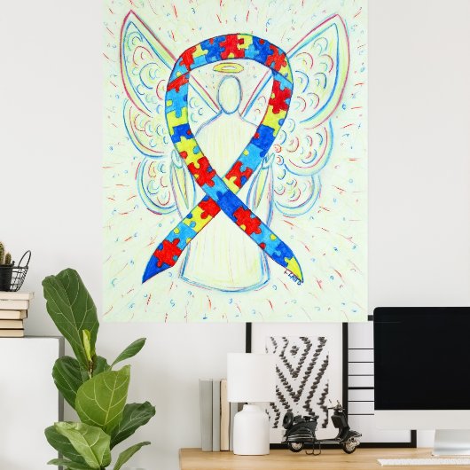 Puzle Awareness Ribbon Angel Poster Art Print (Thuiskantoor)