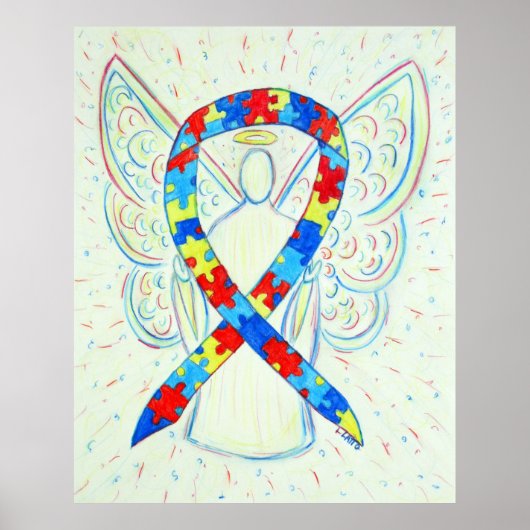 Puzle Awareness Ribbon Angel Poster Art Print (Voorkant)
