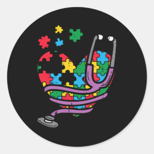 Puzle Heart Stethoscope Autisme Awareness Nurving Ronde Sticker