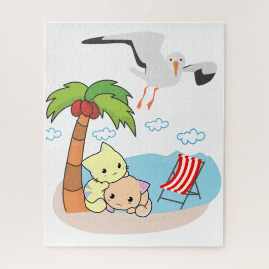 Puzles Beach Cats Kittens Seagulls Legpuzzel (Verticaal)