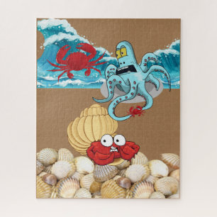 Puzles Blue Octopus Crab Beach Shells Ocean Waves Legpuzzel