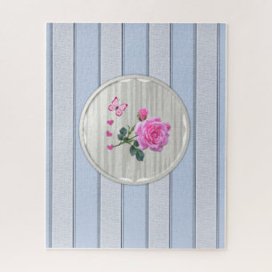 Puzles Blue Stripe roze Rose Floral Legpuzzel