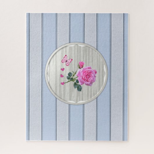 Puzles Blue Stripe roze Rose Floral Legpuzzel (Verticaal)