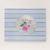 Puzles Blue Stripe roze Rose Floral Legpuzzel (Horizontaal)