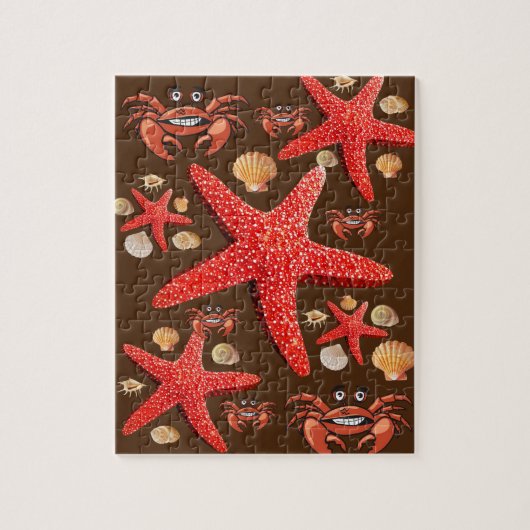 Puzles Crab Starfish Beach Shells Brown Legpuzzel (Verticaal)