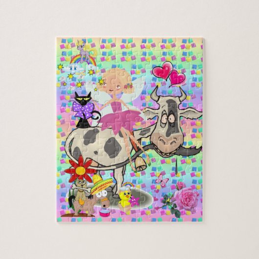 Puzles Fairy Rainbow Unicorn Dog Koe Fun Legpuzzel (Verticaal)